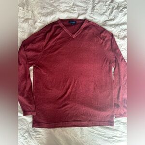 Patrick Assaraf Red Lightweight V-Neck Knit Sweater Long Sleeve Merino Wool  XXL